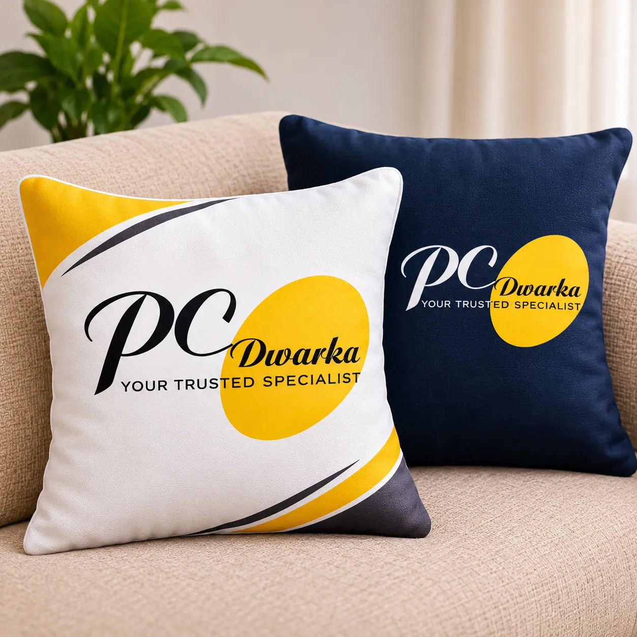 Branded cushion with company logo printing