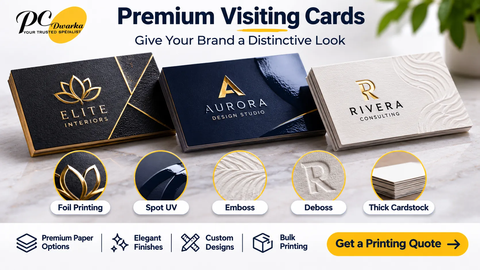 Close-up of premium visiting card paper and finishing details