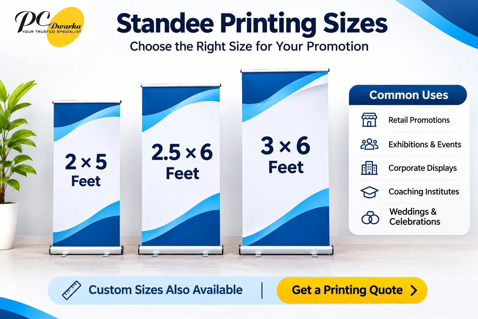 Common standee dimensions for different applications